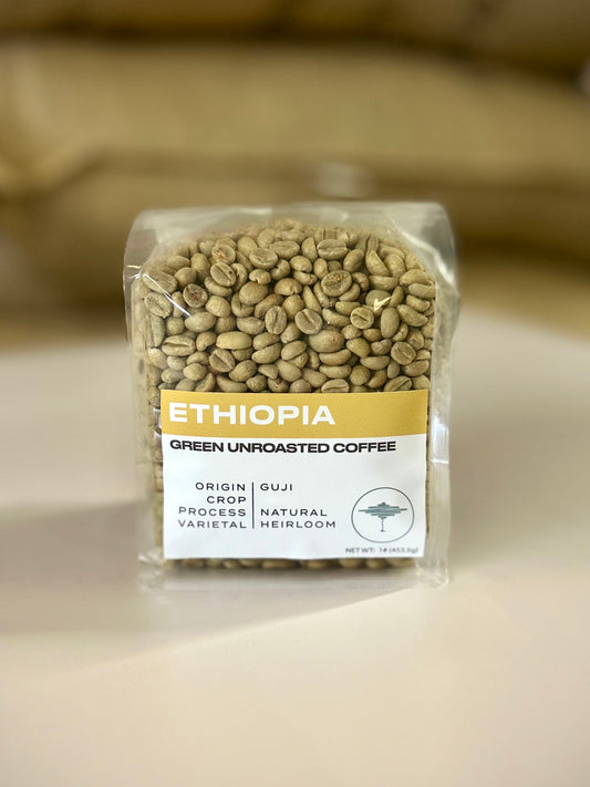 Bag of Ethiopia Natural green unroasted coffee