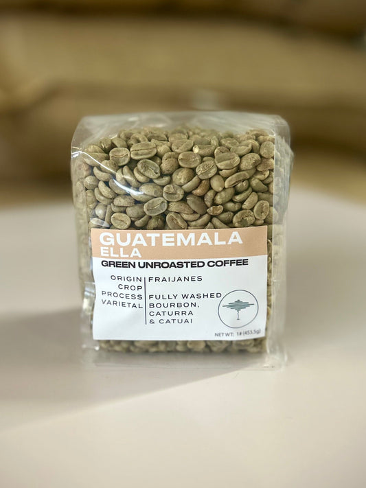 Bag of Guatemala Ella green unroasted coffee