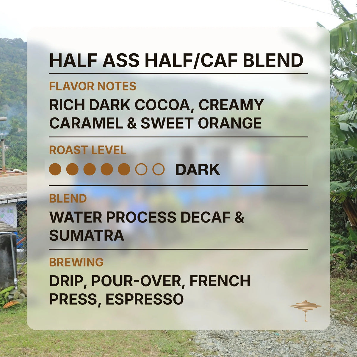 Half Ass Half-Caf Blend flavor profile with tasting notes and roast level