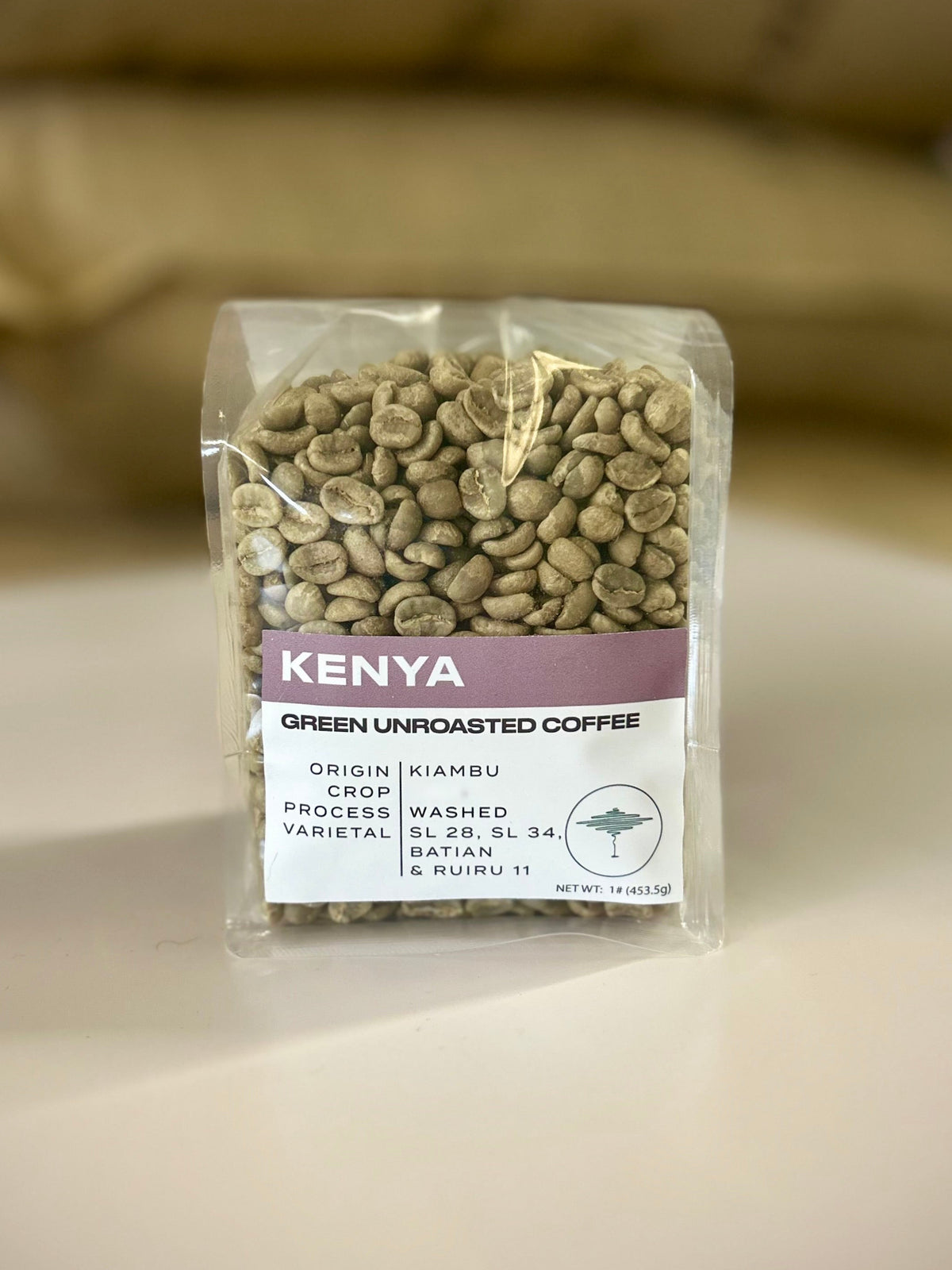 Bag of Kenya green unroasted coffee