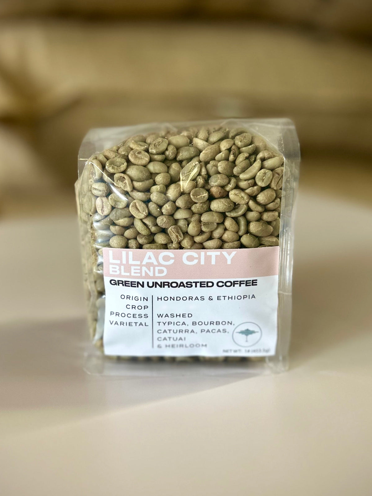 Bag of Lilac City Blend green unroasted coffee