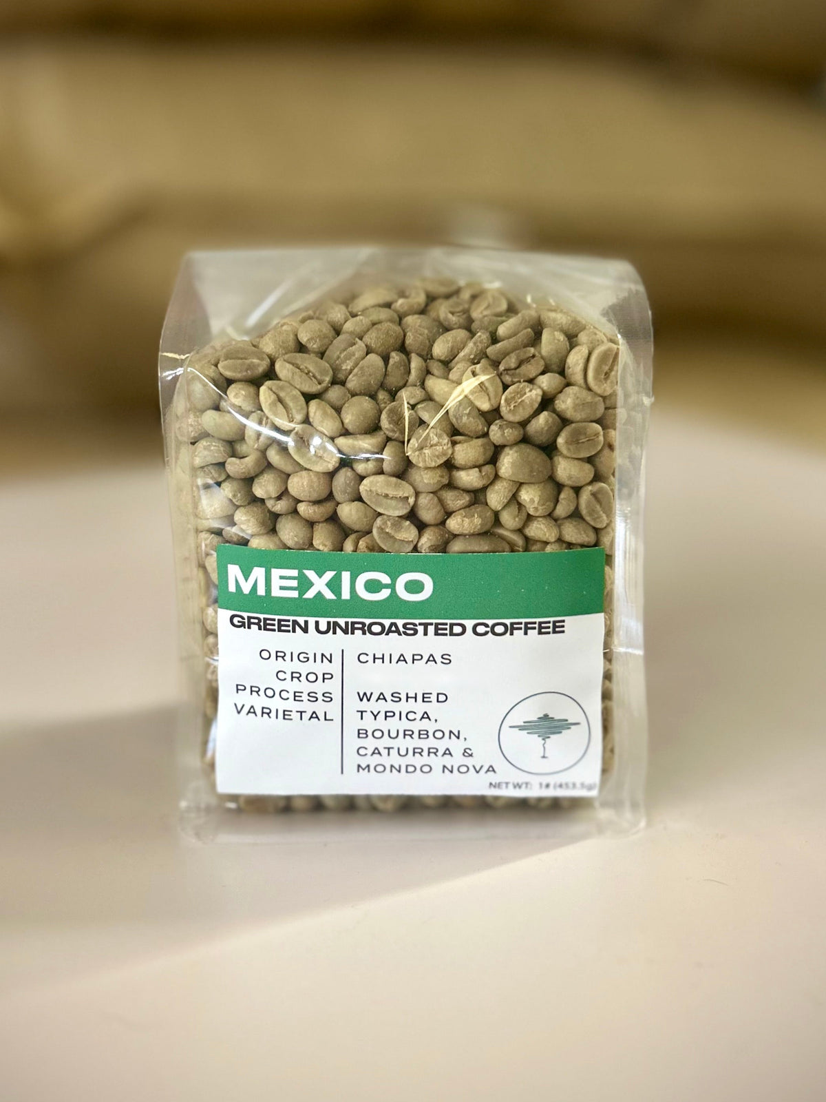 Bag of Mexico green unroasted coffee