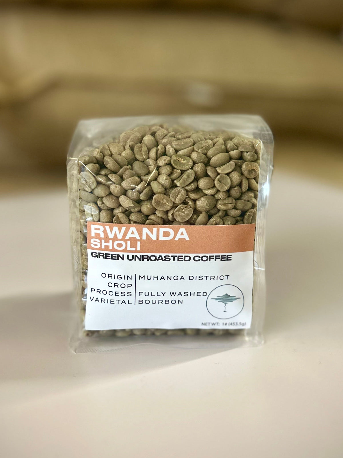 Bag of Rwanda Sholi green unroasted coffee