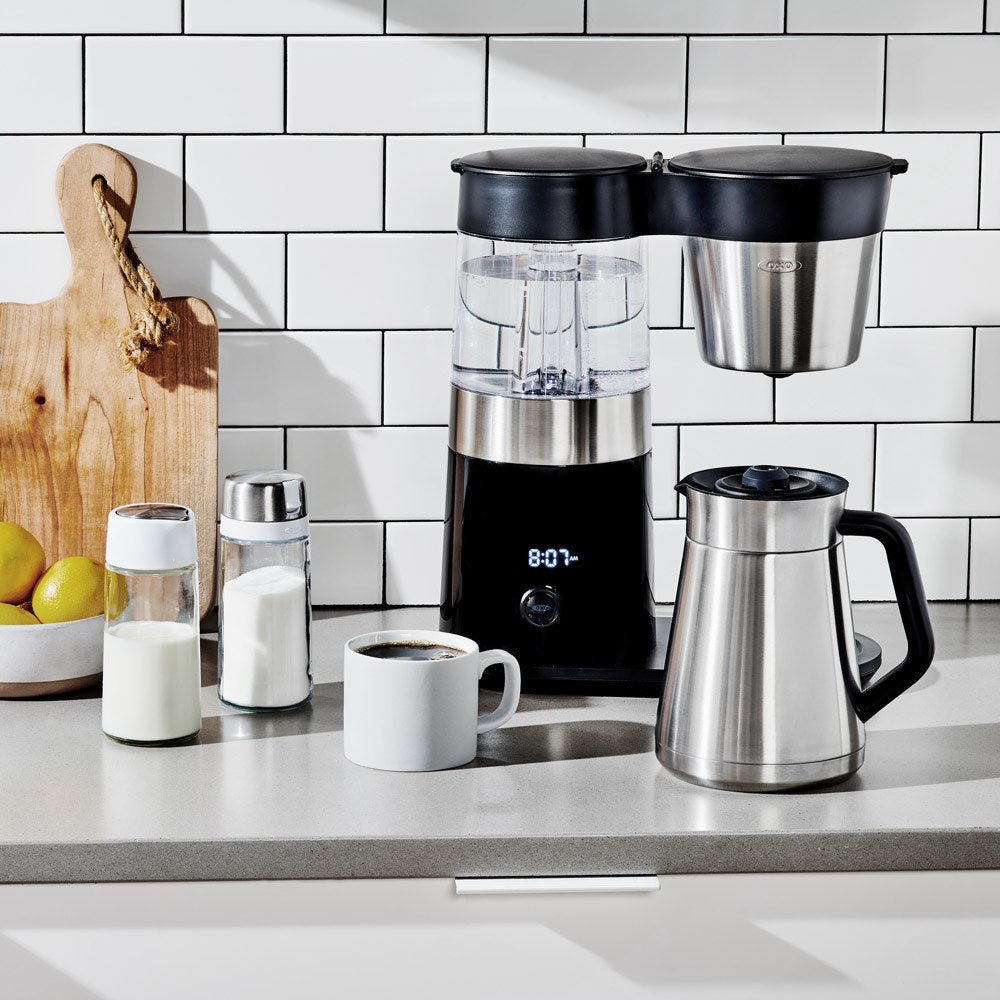 OXO Barista Brain coffee maker on a kitchen counter